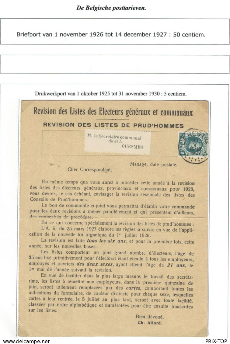 TP 193  Albert Hoyoux S/ CP Imprimée De Manage Obl. La Hestre 31/5/1927 > Cuesmes Pas Courant - Cartas & Documentos