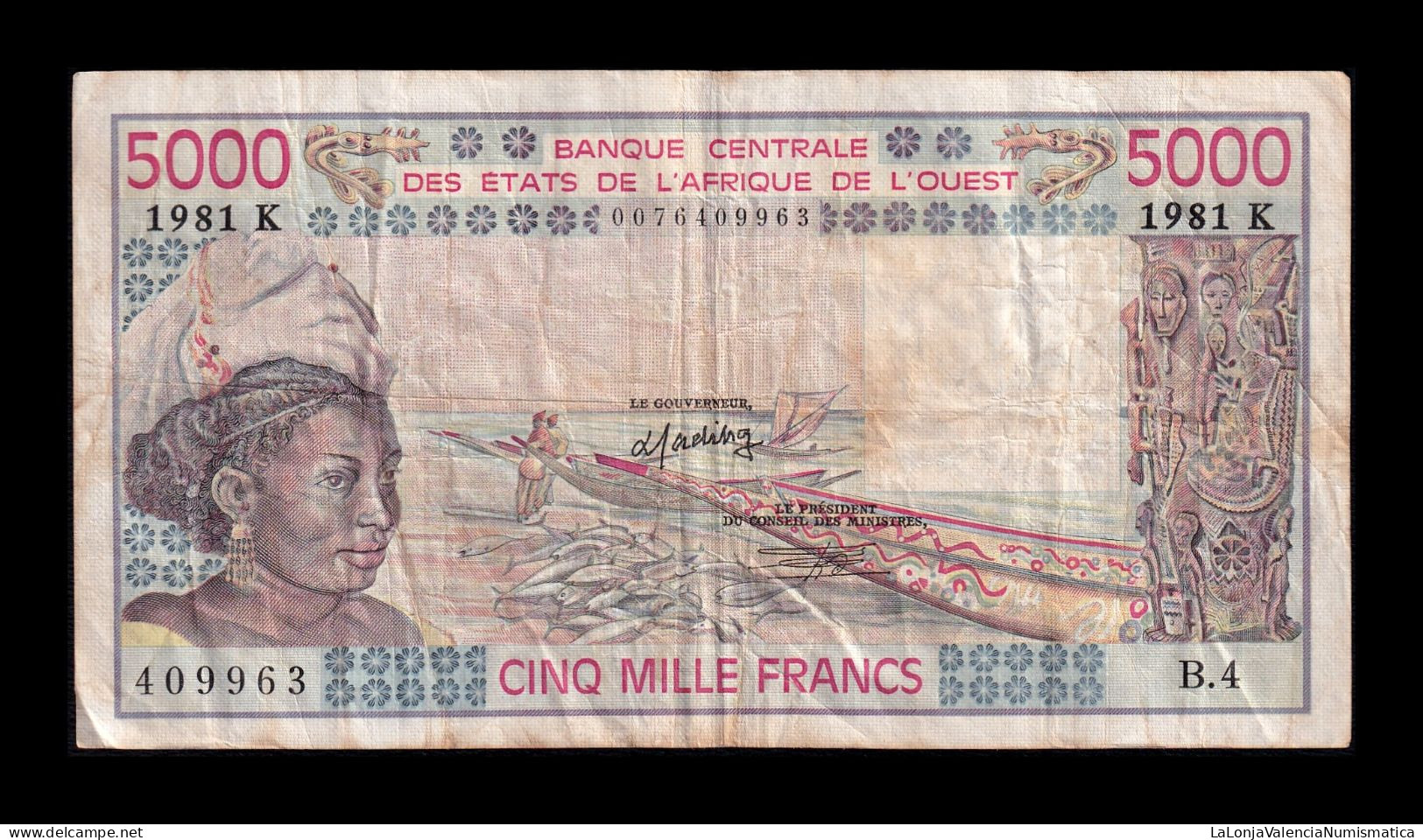 West African St. Senegal 5000 Francs 1981 Pick 708Kf(1) Bc/Mbc F/Vf - Estados De Africa Occidental