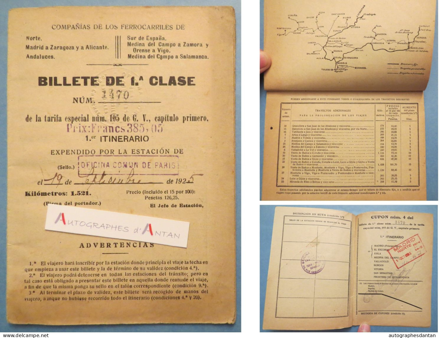 ● ESPANA Companias De Los Ferrocarrilès Carnet 1925 Billete De 1a Clase Espagne - Cachet Consulat France à Livourne... - Europa