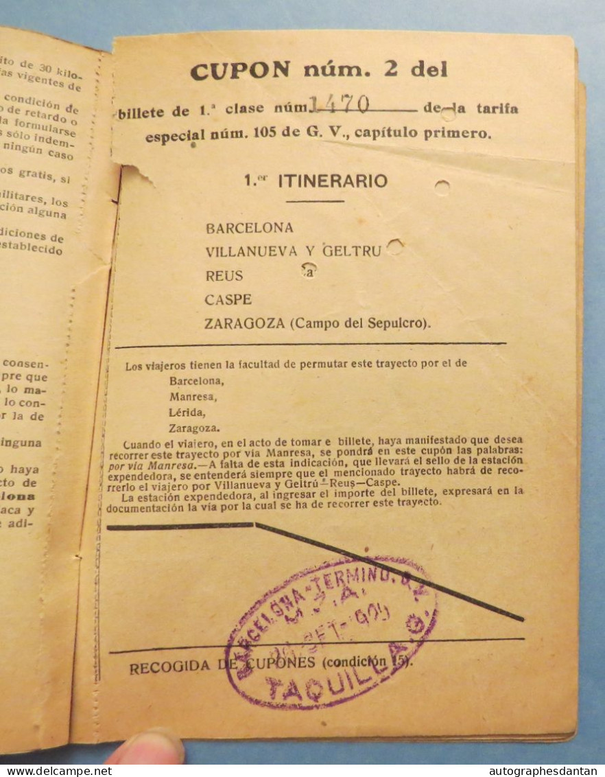 ● ESPANA Companias de los Ferrocarrilès Carnet 1925 billete de 1a clase Espagne - Cachet consulat France à Livourne...