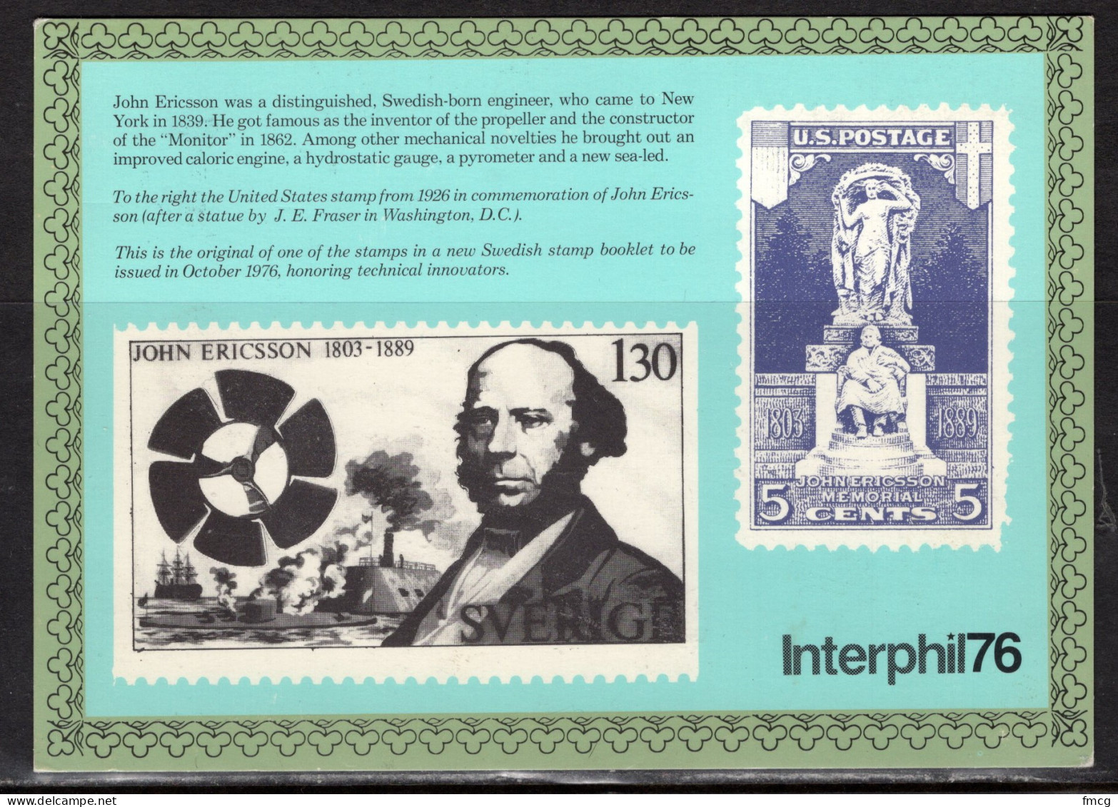 Sweden & USA Stamps, Interphil 76, Mailed From Stockholm To USA - Briefmarken (Abbildungen)