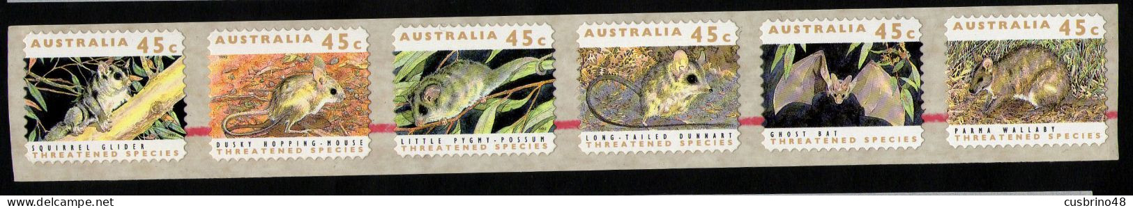 AUSTRALIA 1992 P&S Strip 6 45c Endangered Species PRINTSET 2 Koala - Ask.Post Office + RED LINE End Of Roll. Lot AUS 326 - Nuovi