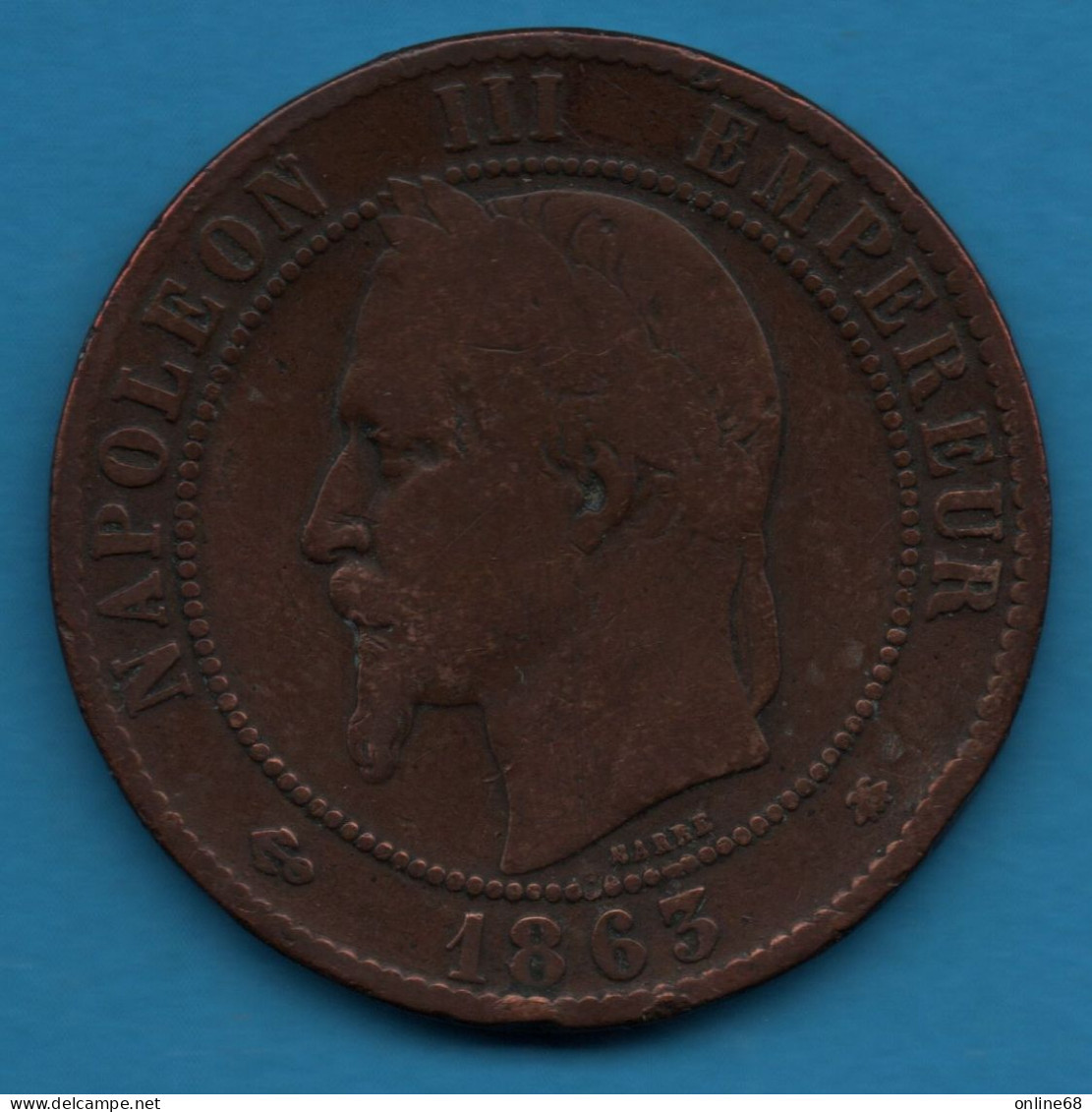FRANCE 10 CENTIMES 1863 A F# 134, Gad# 253, KM# 798 Napoléon III - 10 Centimes