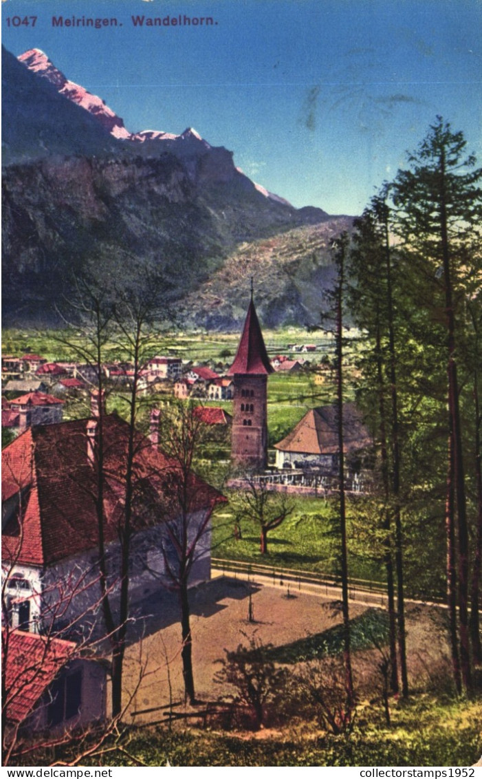 MEIRINGEN, BERN, ARCHITECTURE, TOWER, MOUNTAIN, SWITZERLAND, POSTCARD - Meiringen