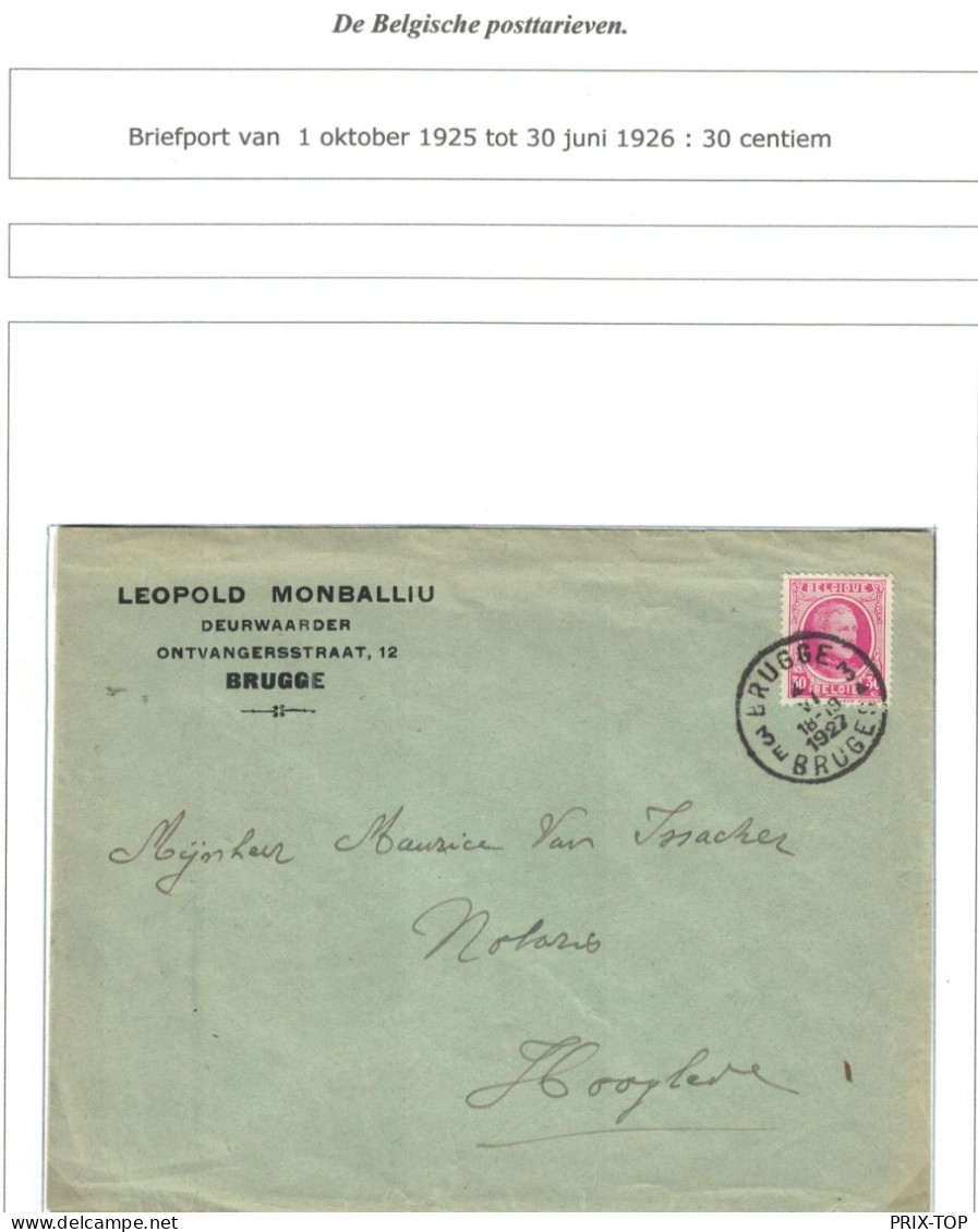 TP 200  Albert Hoyoux S/ L. Leopold Monballiu Deurwaarder Brugge Obl. Brugge 4/6/1927 > Hooglede - Covers & Documents