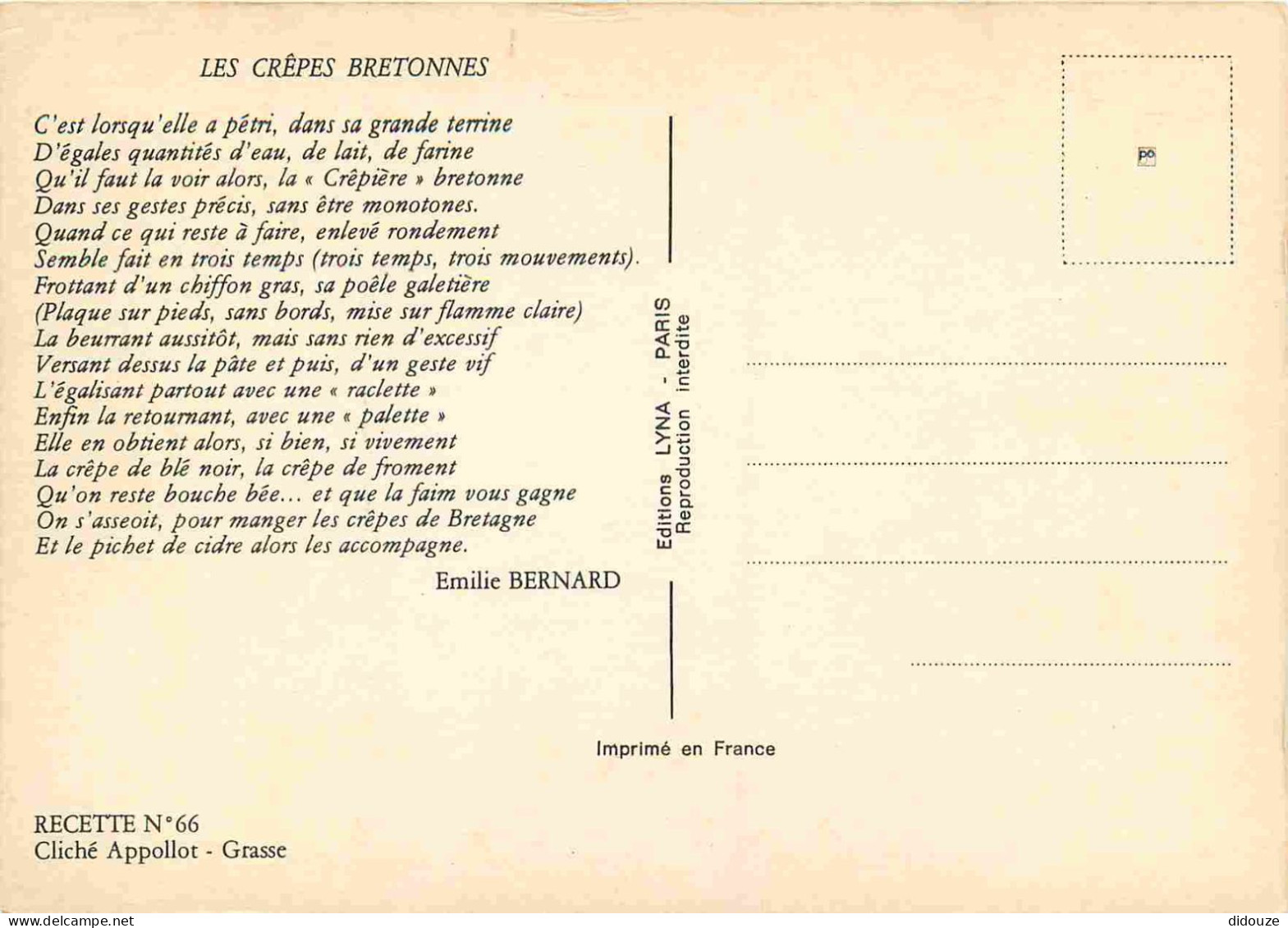 Recettes De Cuisine - Crepes Bretonnes - Bretagne - Gastronomie - CPM - Carte Neuve - Voir Scans Recto-Verso - Recipes (cooking)