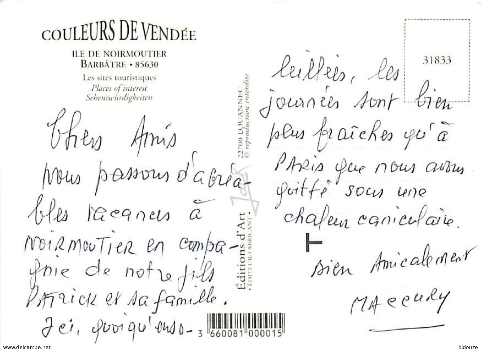 85 - Ile De Noirmoutier - Barbatre - Multivues - Scènes De Plage - Moulin à Vent - Eglise - CPM - Voir Scans Recto-Verso - Ile De Noirmoutier
