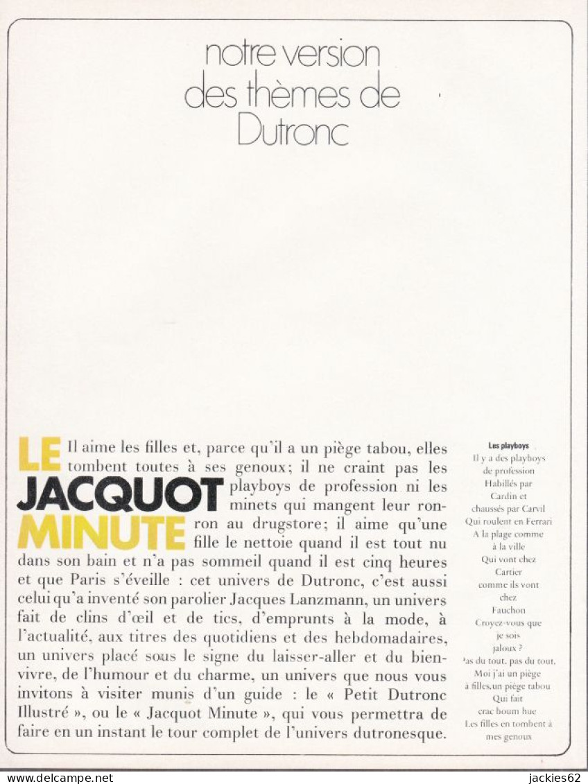 129184CL/ JACQUES DUTRONC, Extraits Du Magazine *Lui* - Non Classés