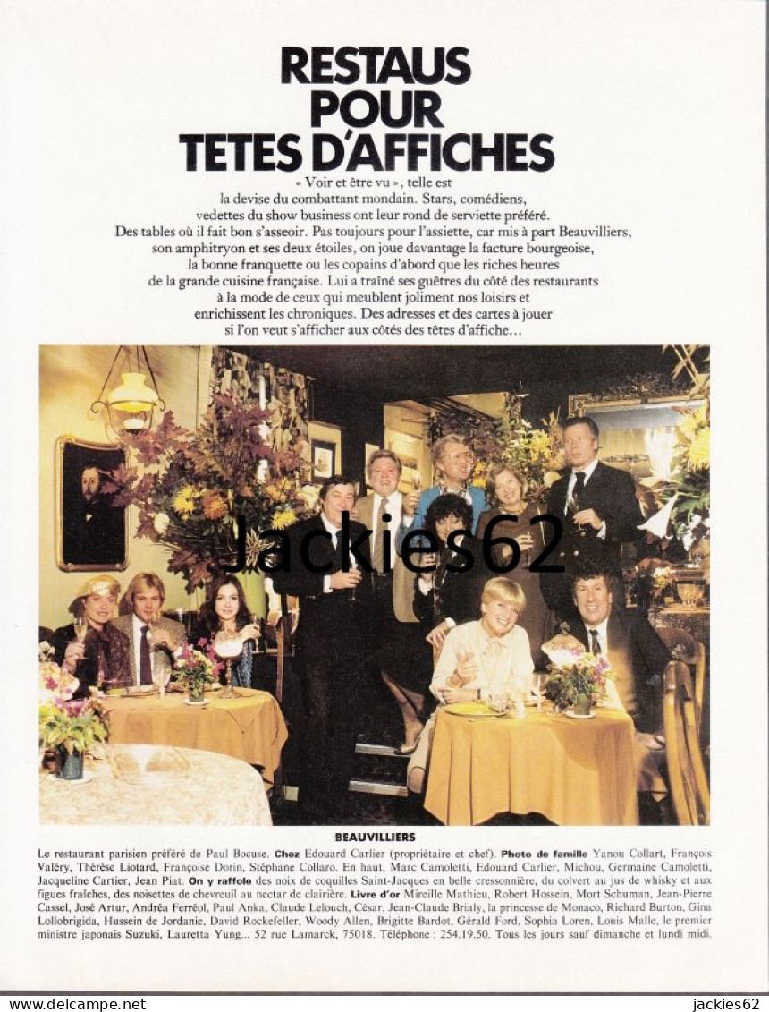 129166CL/ *Restaus Pour Têtes D'affiches*, Article Extrait Du Magazine *Lui*, 9 Restaurants Parisiens Et Leur Clientèle - Unclassified