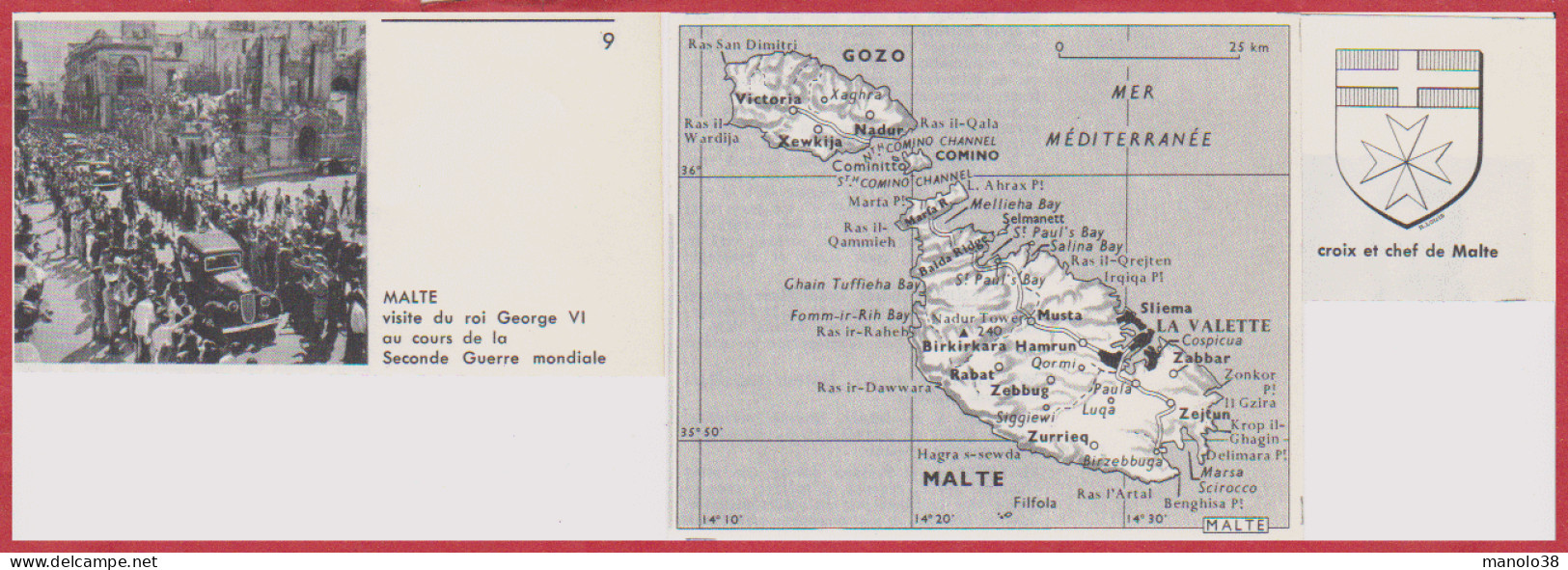 Malte. Visite Du Roi George VI Au Cours De La Seconde Guerre Mondiale. Carte Et Blason. Larousse 1960. - Historical Documents