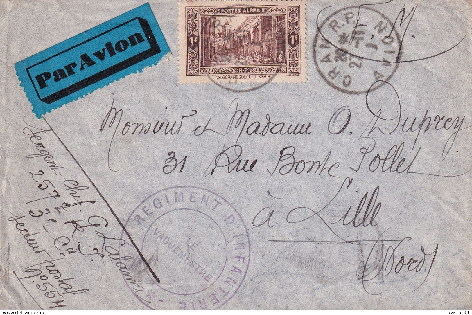Enveloppe 1939, Timbre Algérie - Zonder Classificatie