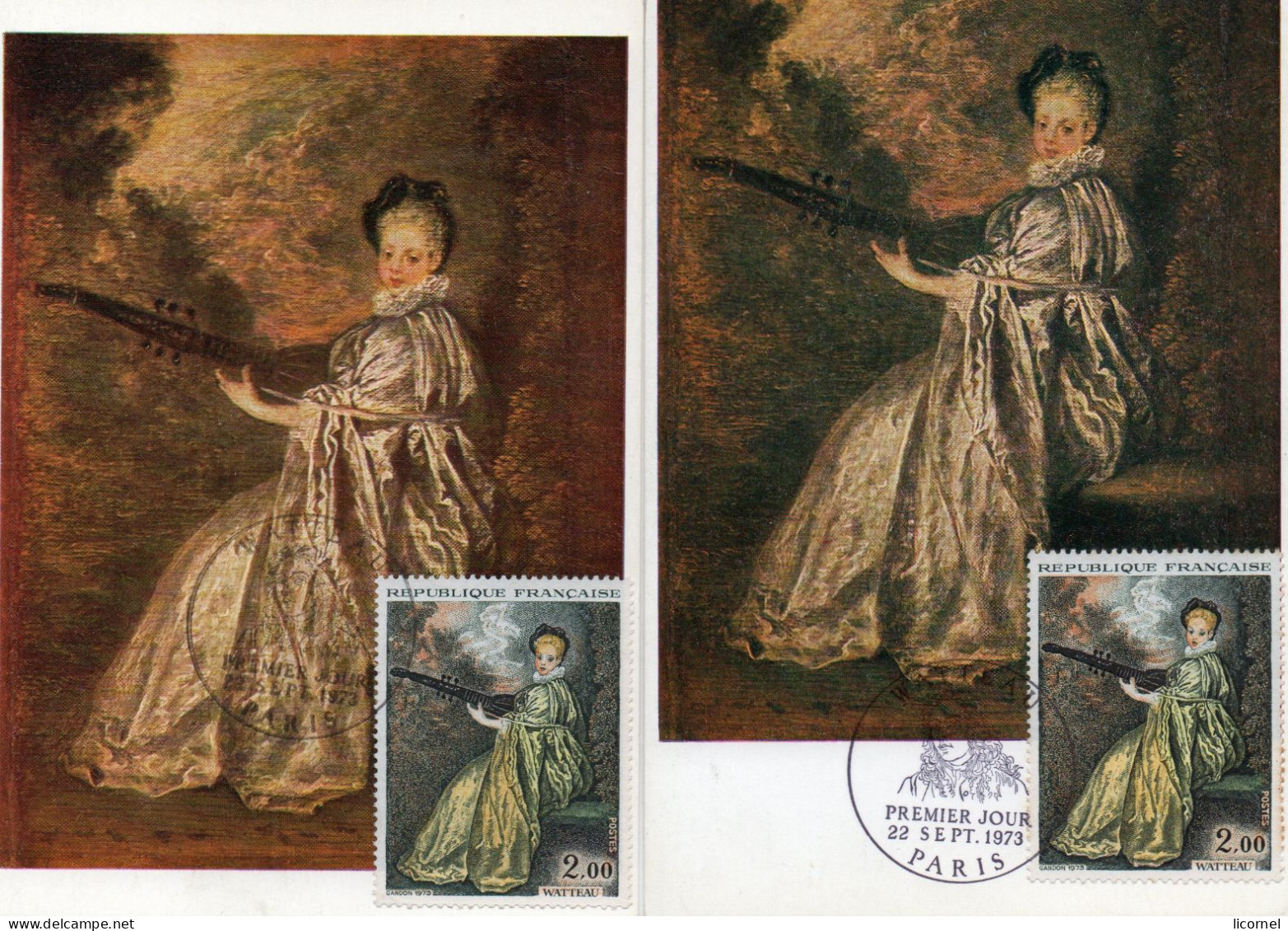 Cartes Maxi  1973 Premier Jour: WATTEAU (lot De 2 Cartes) - 1970-1979