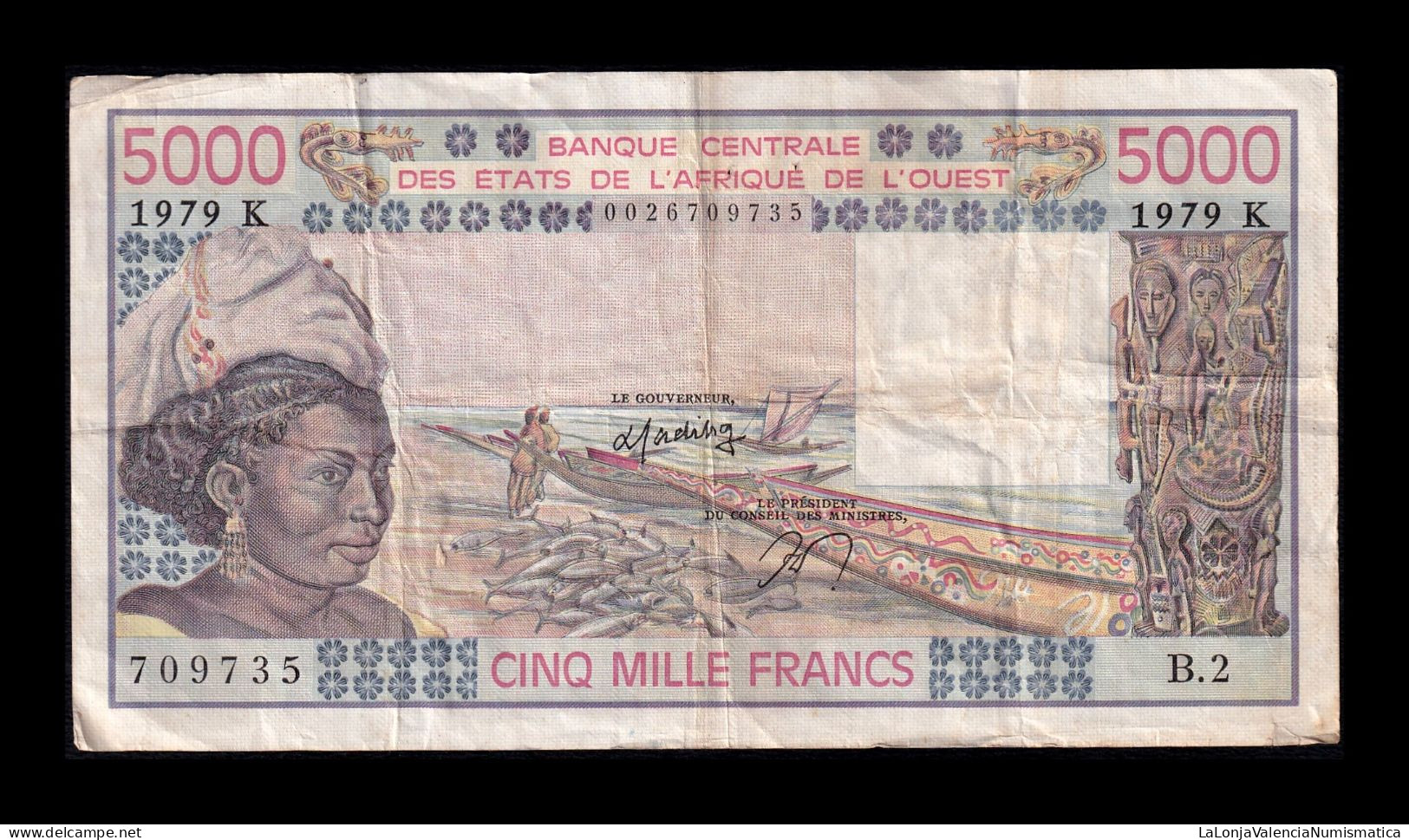 West African St. Senegal 5000 Francs 1979 Pick 708Kb Bc/Mbc F/Vf - West African States