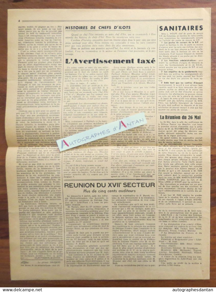 ● 1945 - N°1 - Libération Défense Passive Bulletin Mensuel "Libé-Nord" Ww2 Rare - Autres & Non Classés