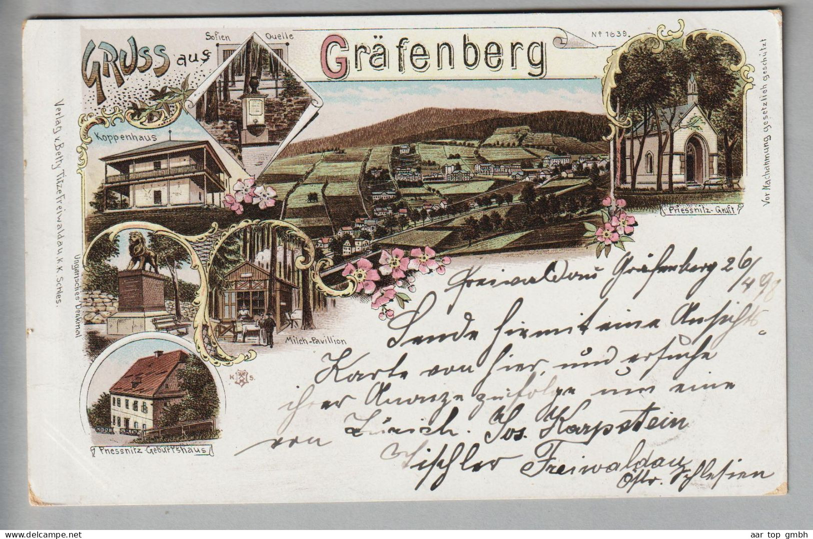 AK Tschech.Rep. Gräfenberg Jesenik 1898-04-26 "Freiwaldau" Nach Zürich Litho #1639 - Tchéquie