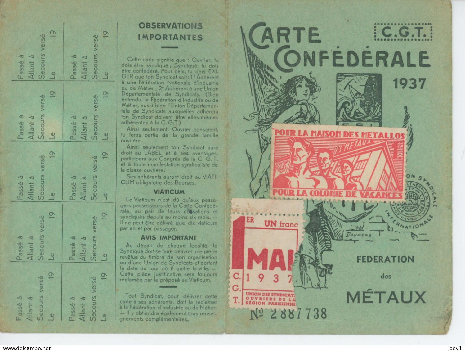 Carte De La CGT 1937 - Mitgliedskarten