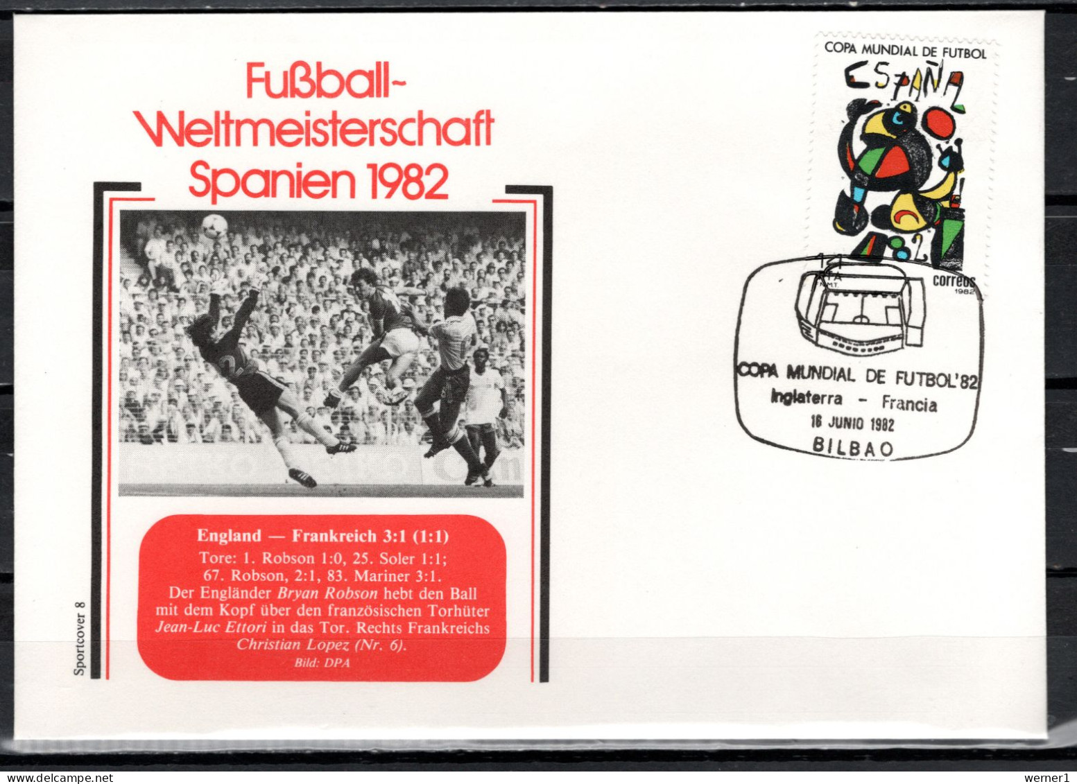 Spain 1982 Football Soccer World Cup Commemorative Cover Match England - France 3:1 - 1982 – Spain