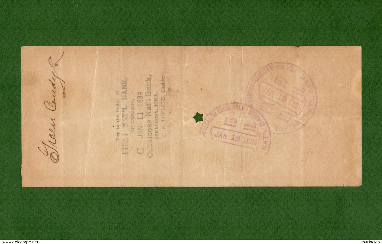 USA Check First National Bank Of Albia Iowa 1899 Print A. Drake Bank's President - Autres & Non Classés