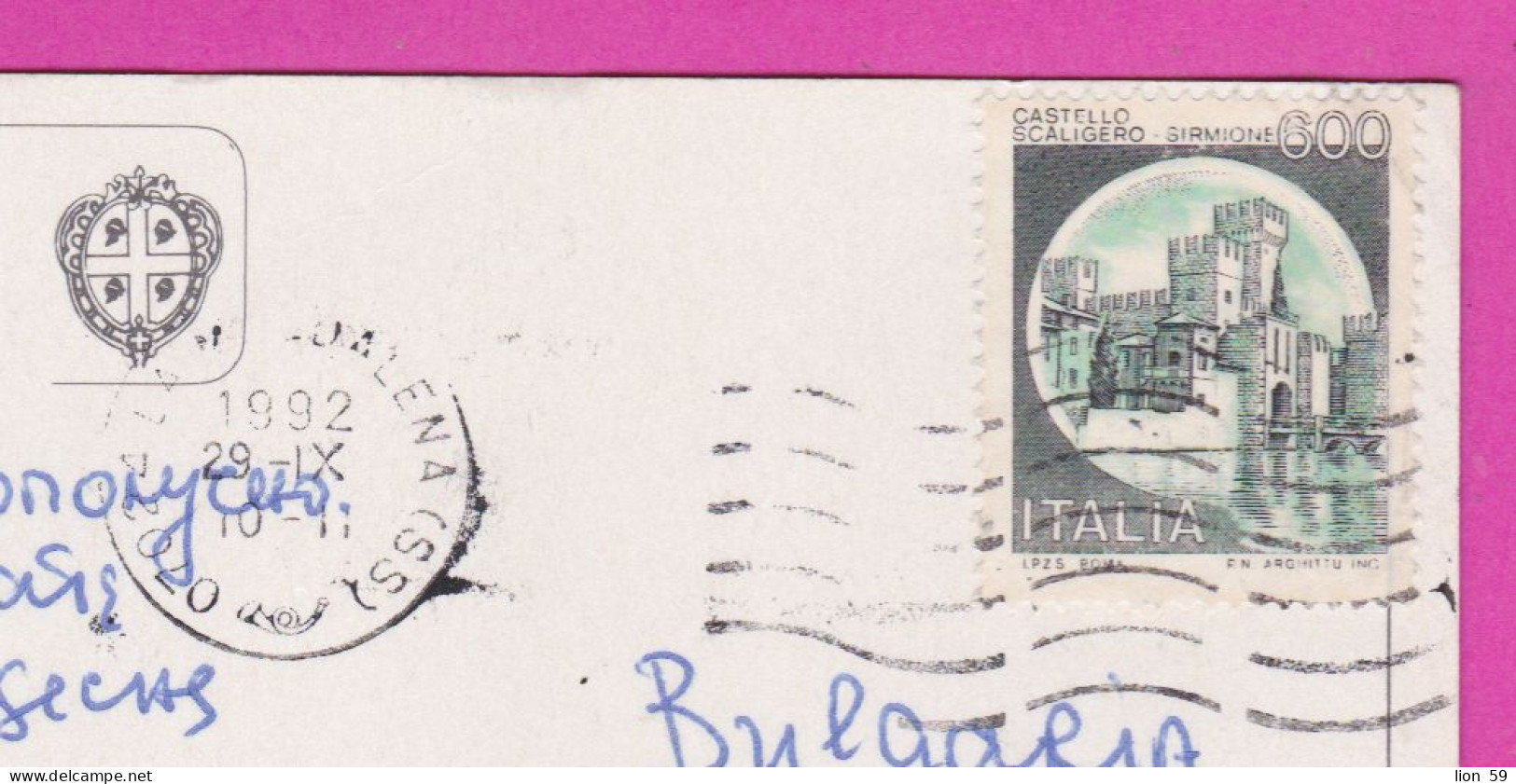 293883 / Italy - CONOSCERE "LA SARDEGNA" Isola Di Spargi Cala Granara PC 1992 USED 600 L Castello Scaligero Di Sirmione - 1991-00: Storia Postale