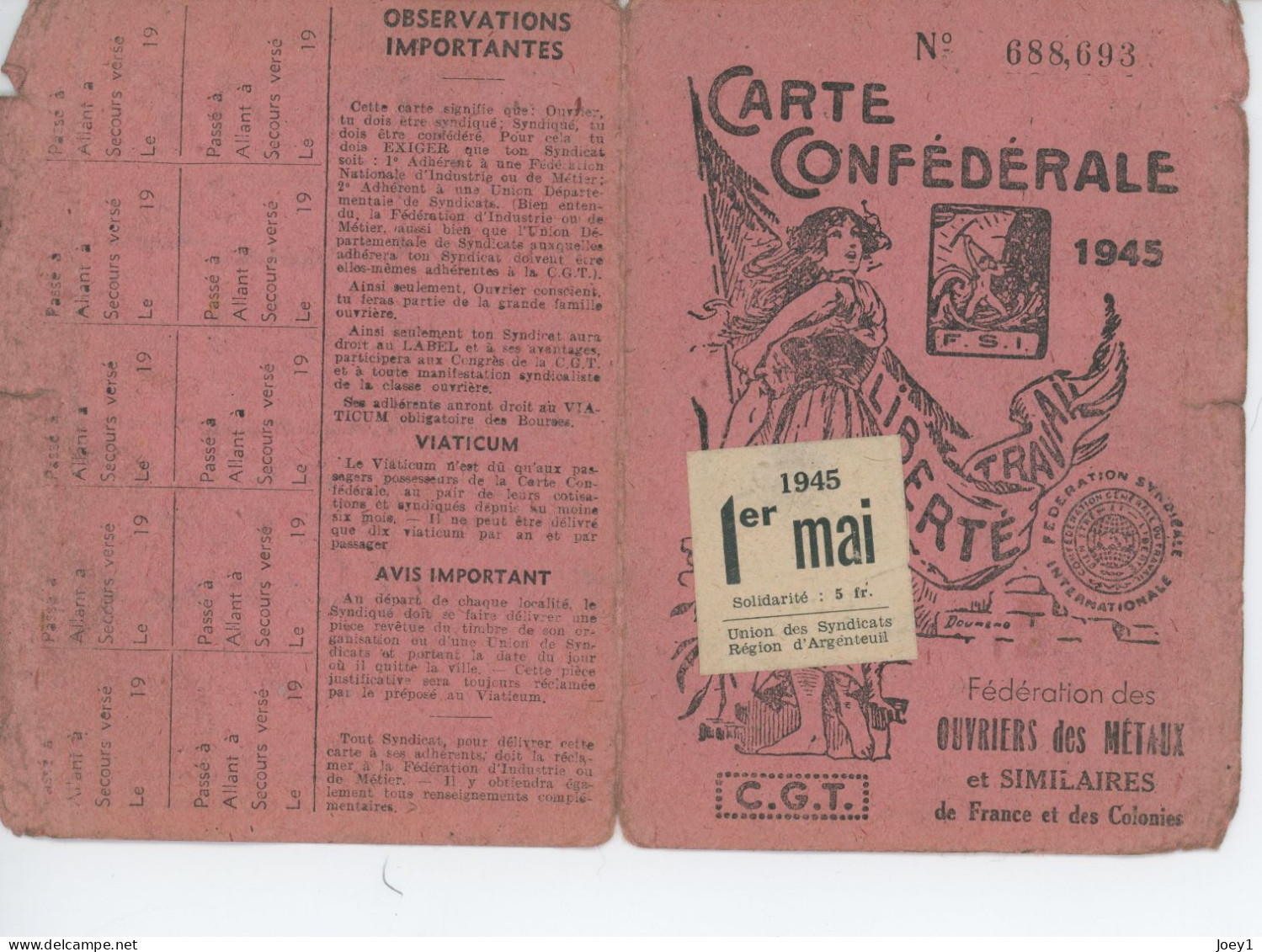 Carte De La CGT 1945 - Membership Cards