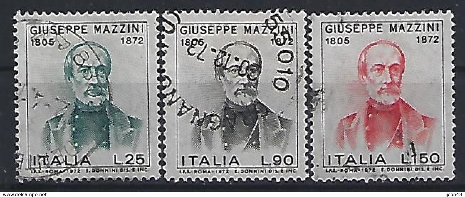 Italy 1972  Giuseppe Mazzini  (o) Mi.1358-1360 - 1971-80: Oblitérés