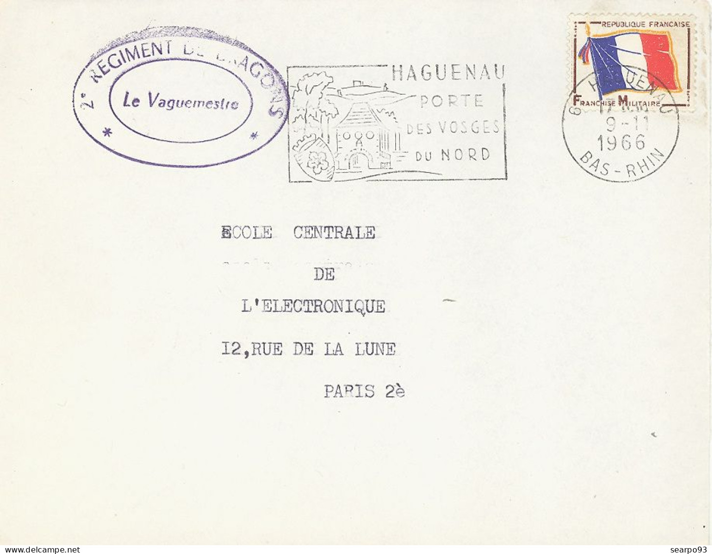 FRANCE. MILITARY FRANCHISE. DRAGON REGIMENT. POSTMARK HAGENAU. 1966 - Storia Postale