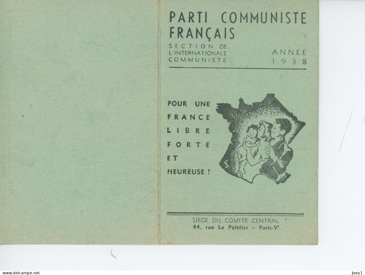 Carte D'adhésion Au Parti Communiste Français En 1938 - Mitgliedskarten