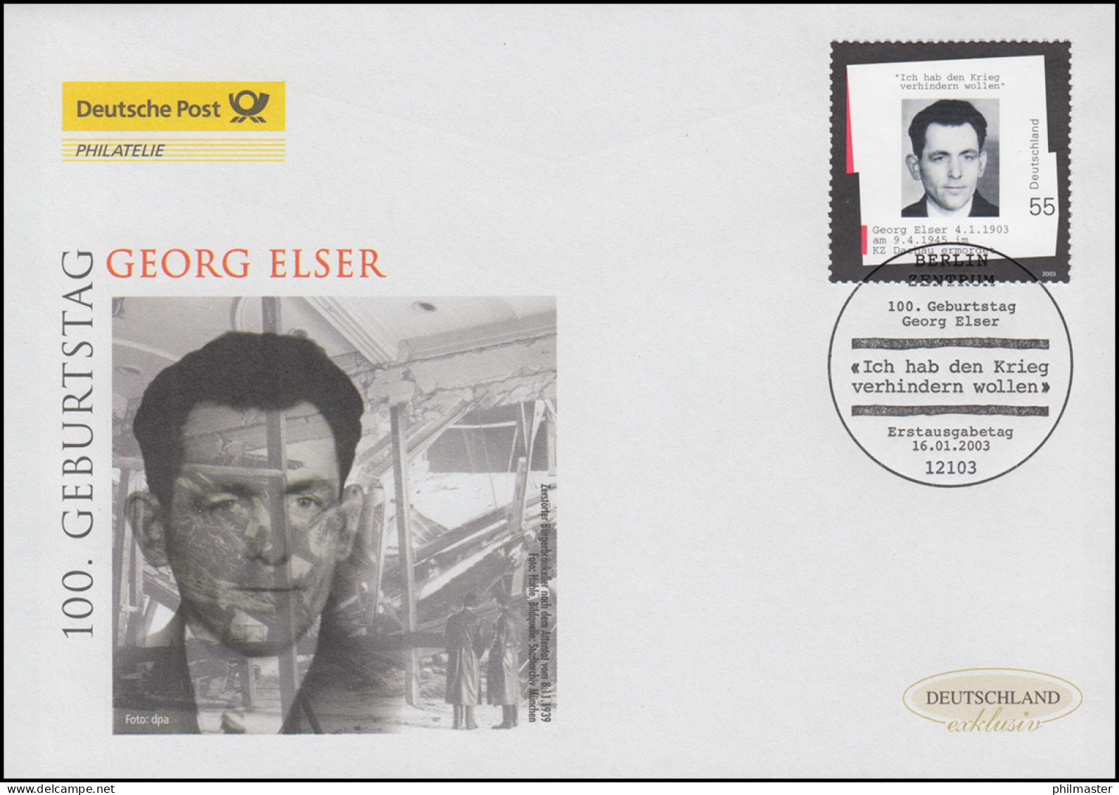 2310 Georg Elser, Antifaschist, Schmuck-FDC Deutschland Exklusiv - Covers & Documents