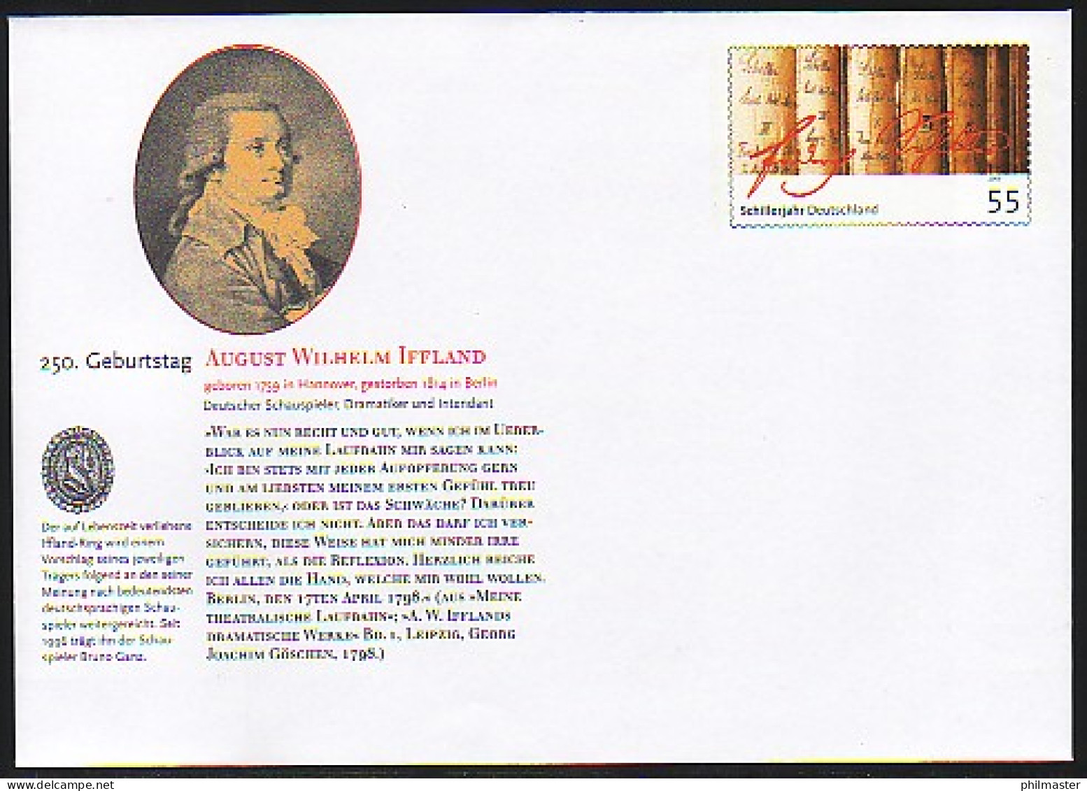 USo 178 August Wilhelm Iffland 2009, Postfrisch - Covers - Mint