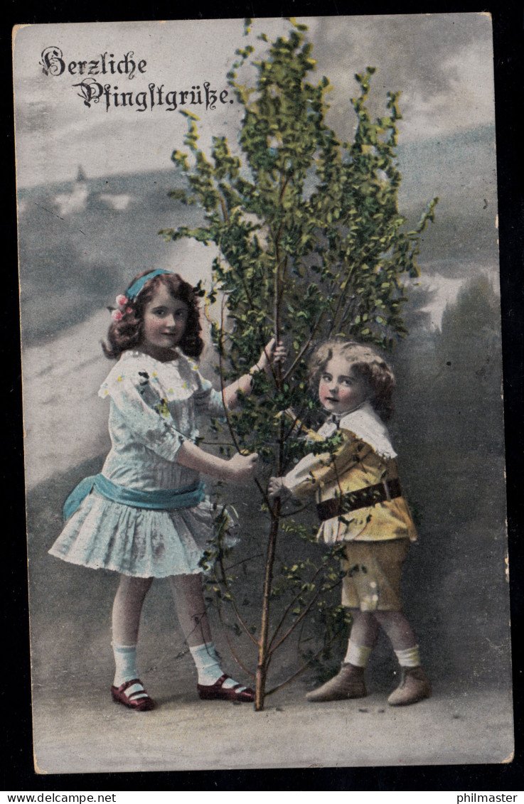 AK Glückwünsche Pfingsten: Kinder Mit Kleinem Maibaum, Feldpost 11.6.1916 - Autres & Non Classés