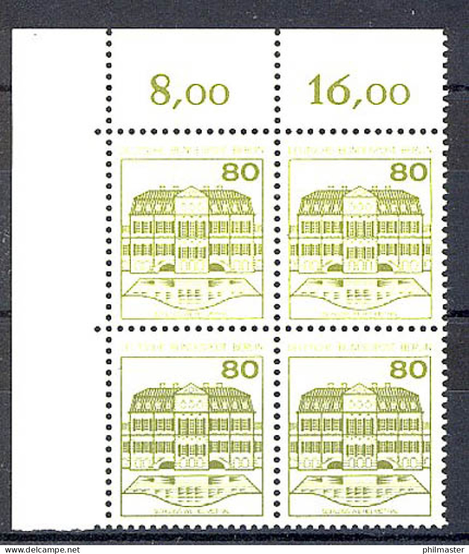 674 Burgen U.Schl. 80 Pf Eck-Vbl. Ol ** Postfrisch - Nuevos