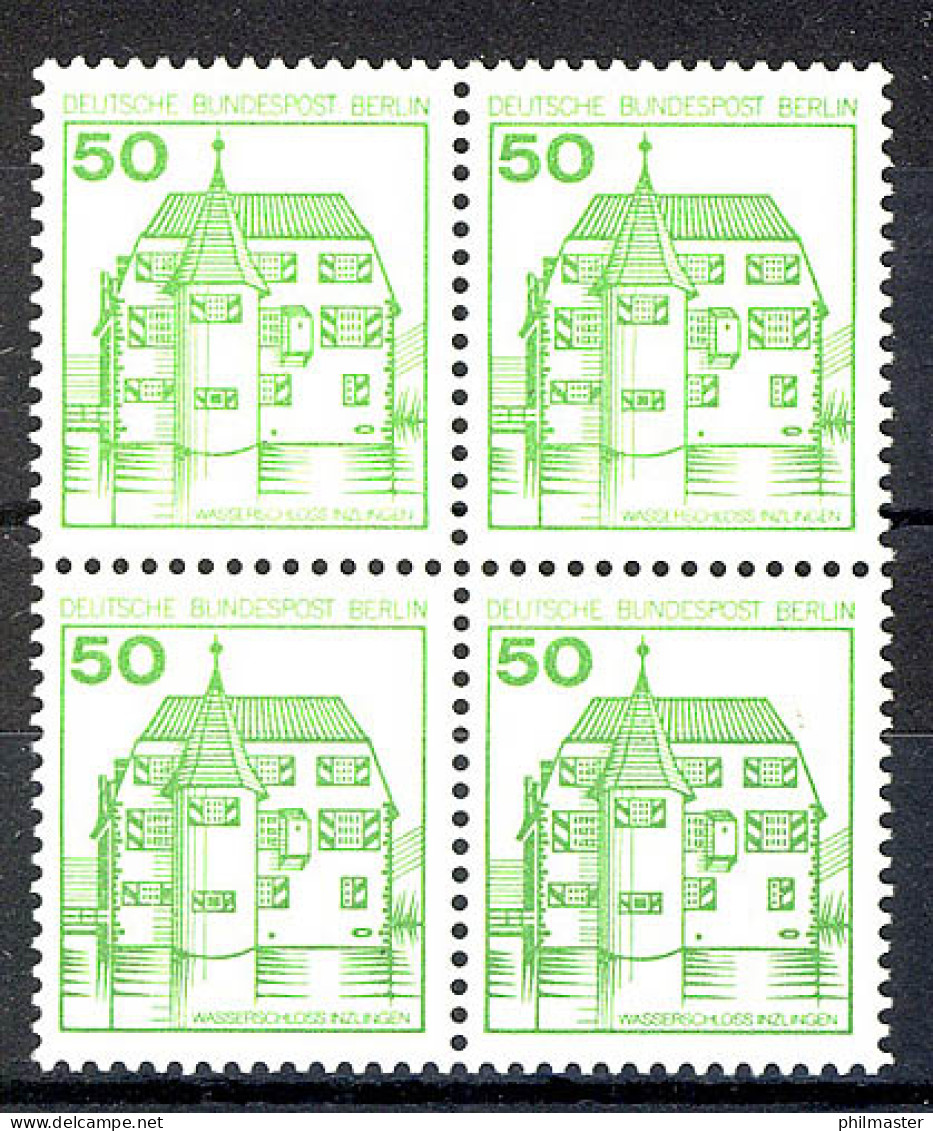 615 Burgen U.Schl. 50 Pf Viererblock ** Postfrisch - Unused Stamps