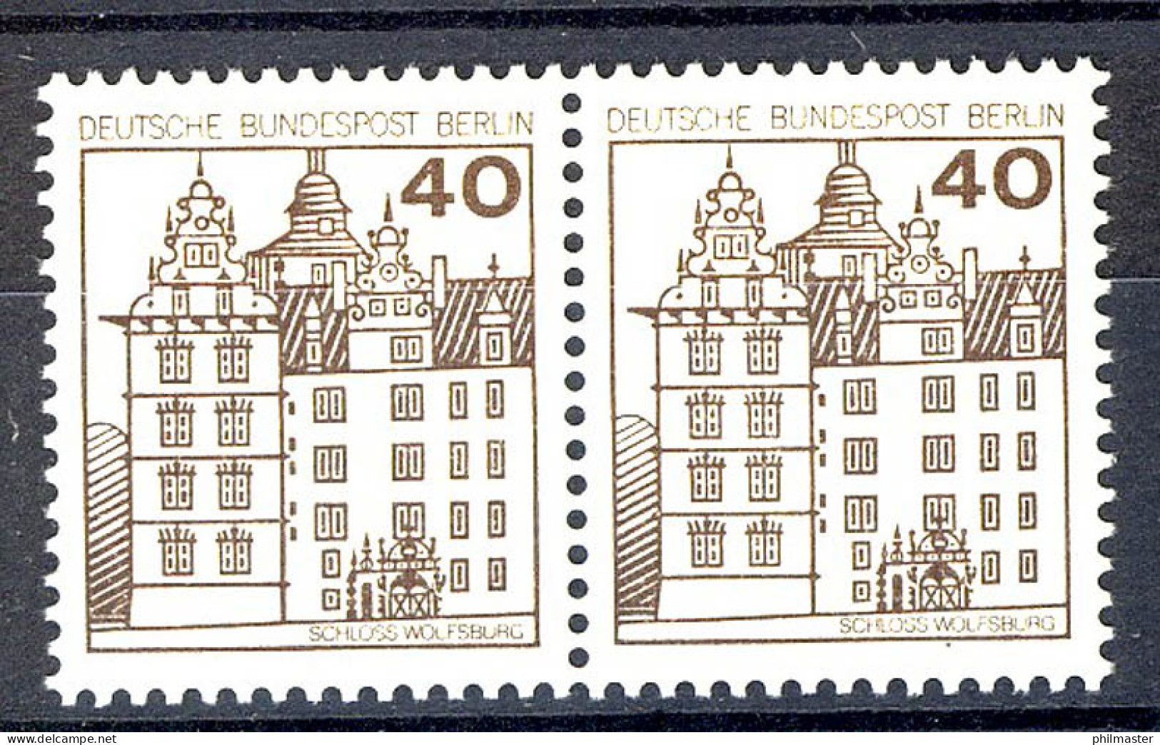 614 Burgen U.Schl. 40 Pf Waag. Paar ** Postfrisch - Unused Stamps