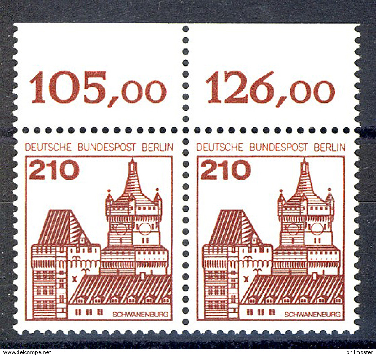 589 Burgen U.Schl. 210 Pf Paar OR ** Postfrisch - Ongebruikt