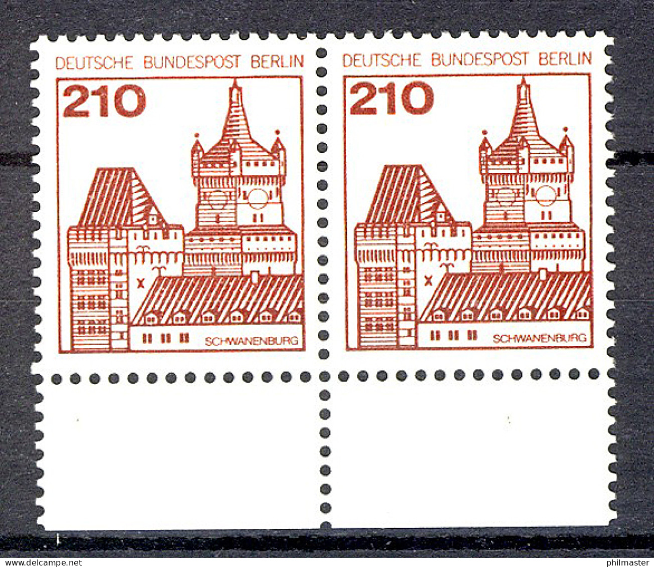 589 Burgen U.Schl. 210 Pf Paar UR ** Postfrisch - Unused Stamps