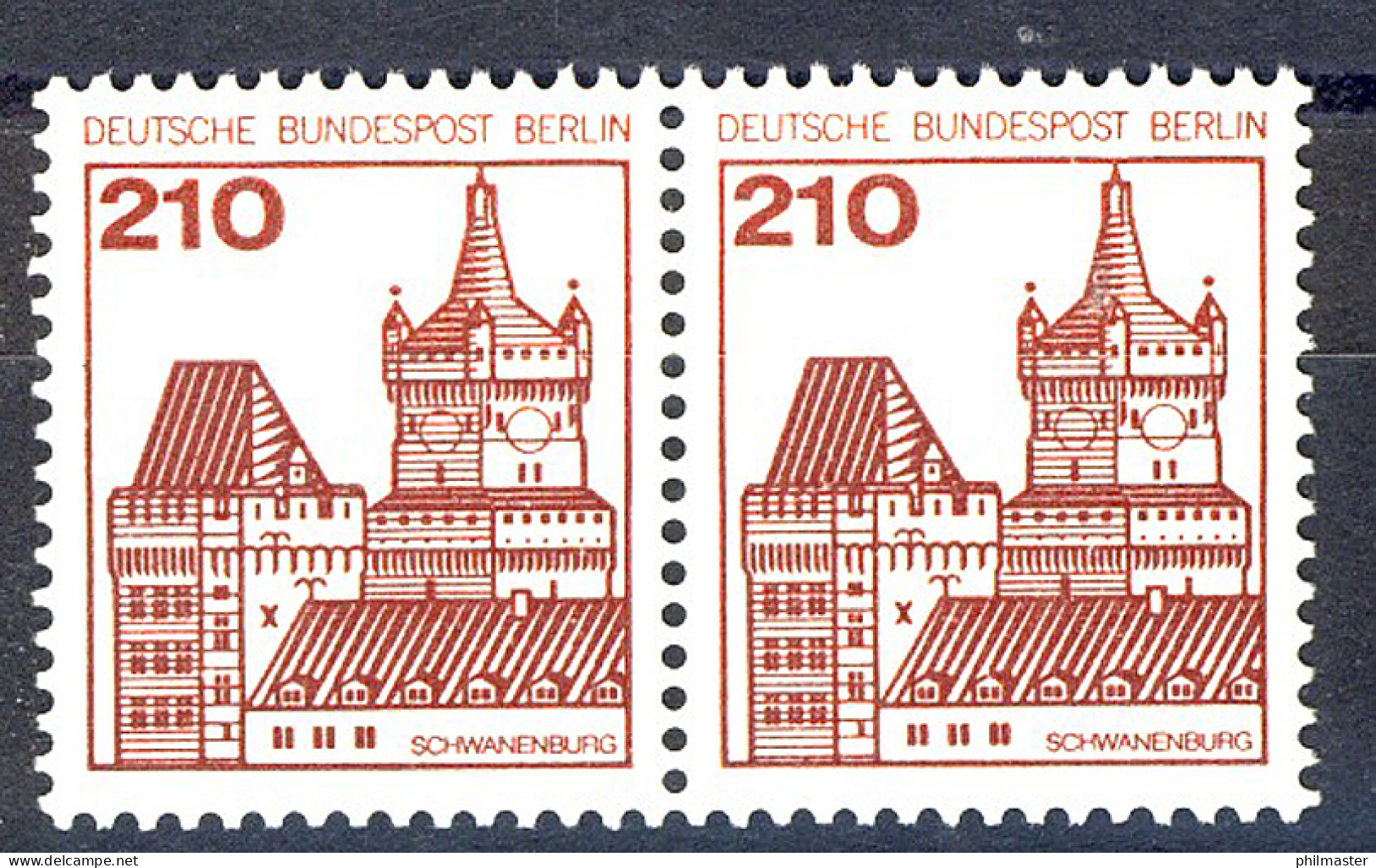 589 Burgen U.Schl. 210 Pf Waag. Paar ** Postfrisch - Unused Stamps