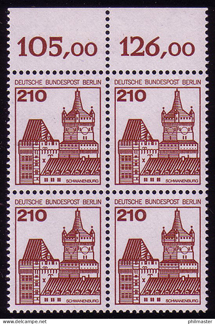 589 Burgen U.Schl. 210 Pf OR-Viererbl. ** Postfrisch - Unused Stamps
