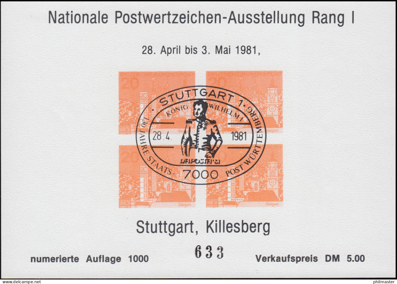 Sonderdruck Nationale Postwertzeichen-Ausstellung Stuttgart Killesberg 1981 - Privados & Locales