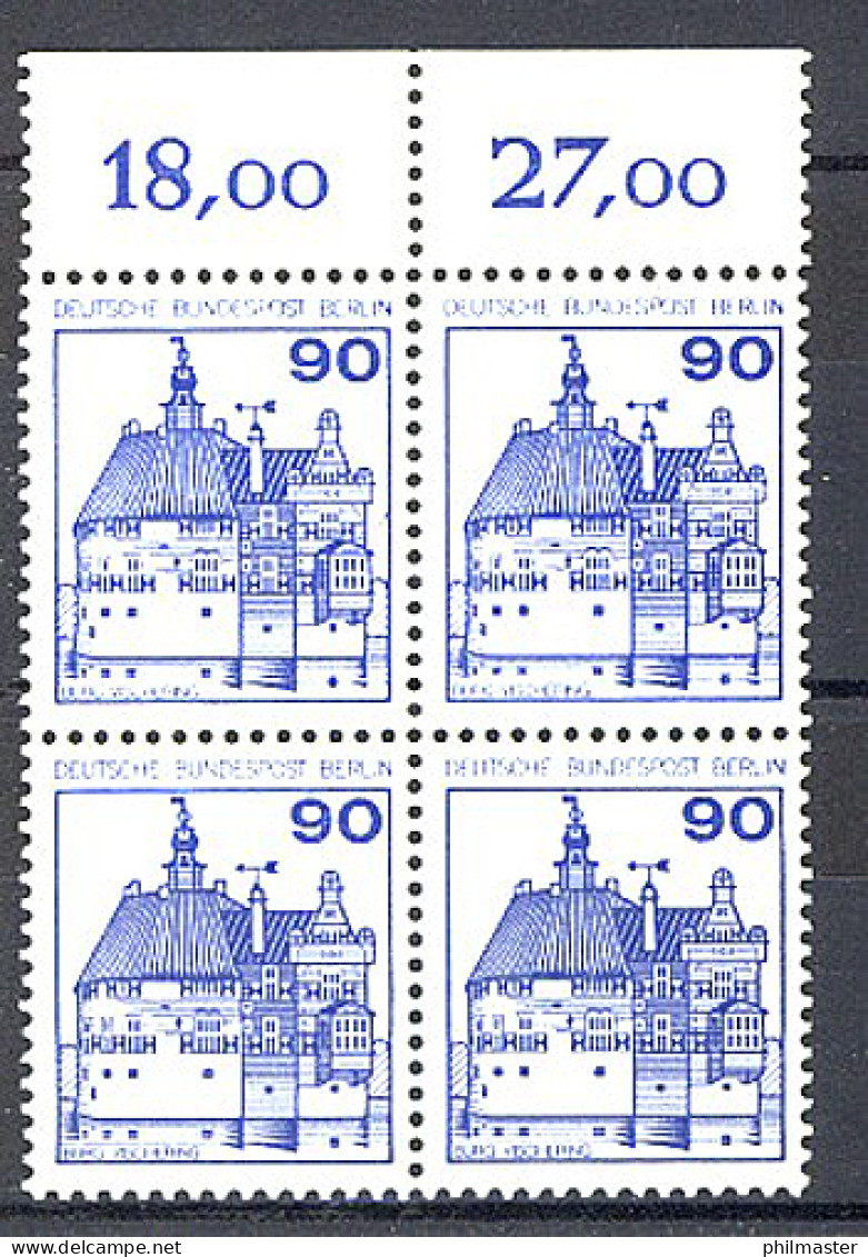 588 Burgen U.Schl. 90 Pf OR-Viererbl. ** Postfrisch - Ungebraucht