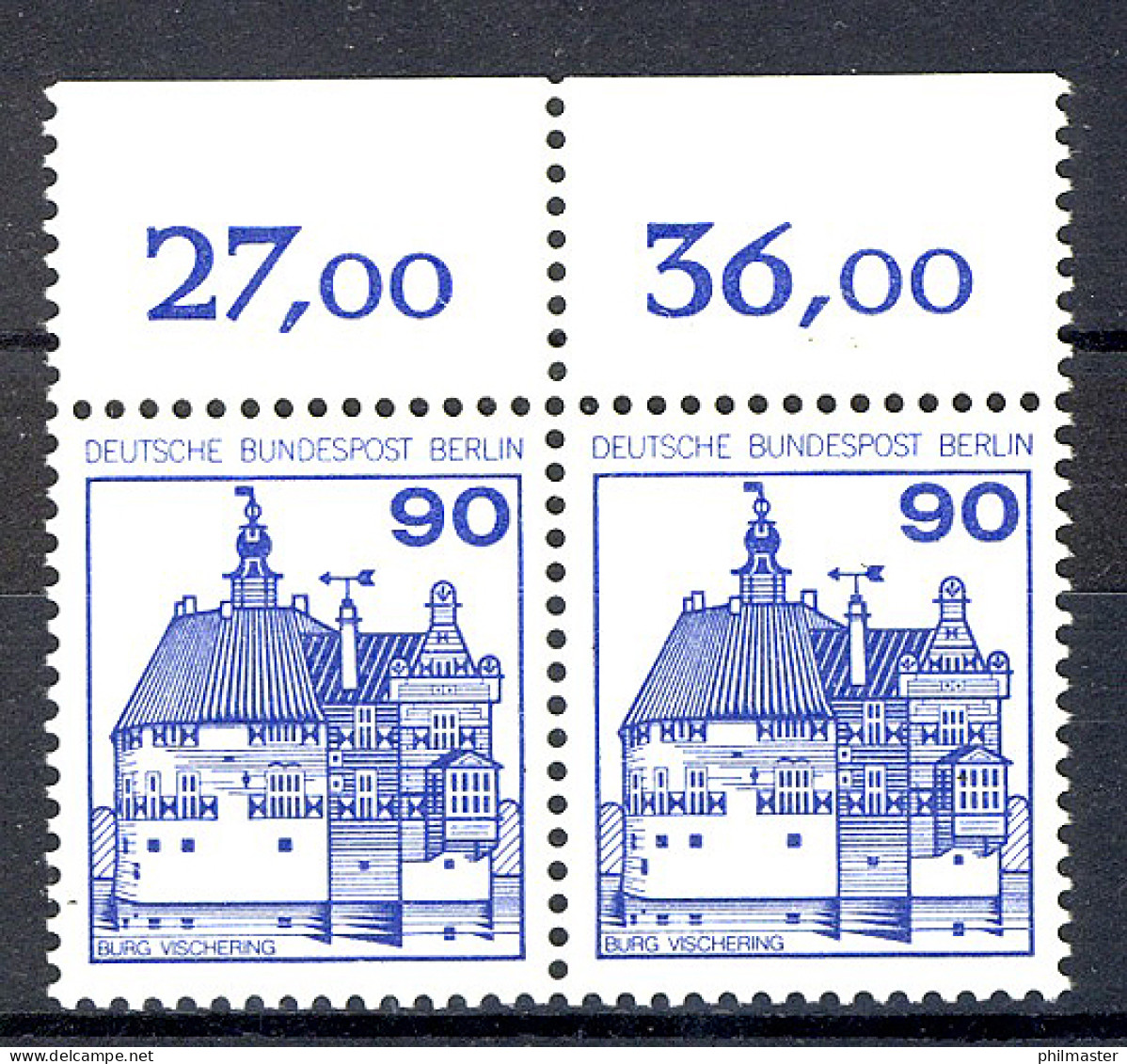 588 Burgen U.Schl. 90 Pf Paar OR ** Postfrisch - Neufs