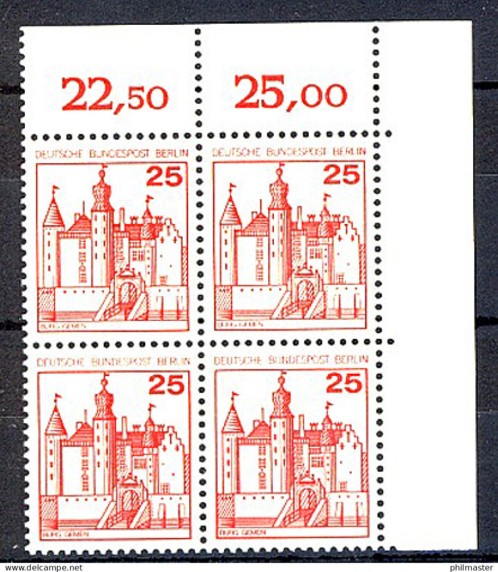 587 Burgen U.Schl. 25 Pf Eck-Vbl. Or ** Postfrisch - Unused Stamps