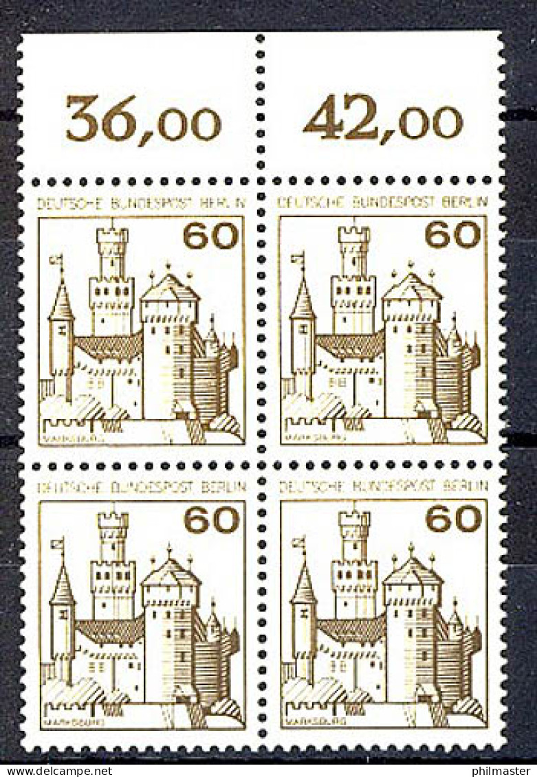 537 Burgen U.Schl. 60 Pf OR-Viererbl. ** Postfrisch - Ungebraucht