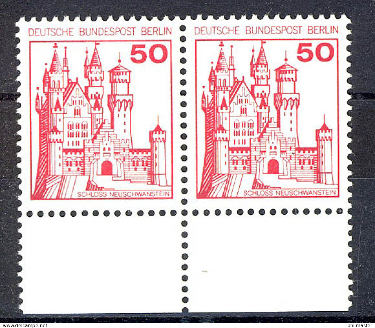 536 Burgen U.Schl. 50 Pf Paar UR ** Postfrisch - Unused Stamps