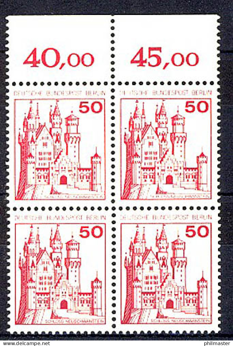 536 Burgen U.Schl. 50 Pf OR-Viererbl. ** Postfrisch - Unused Stamps