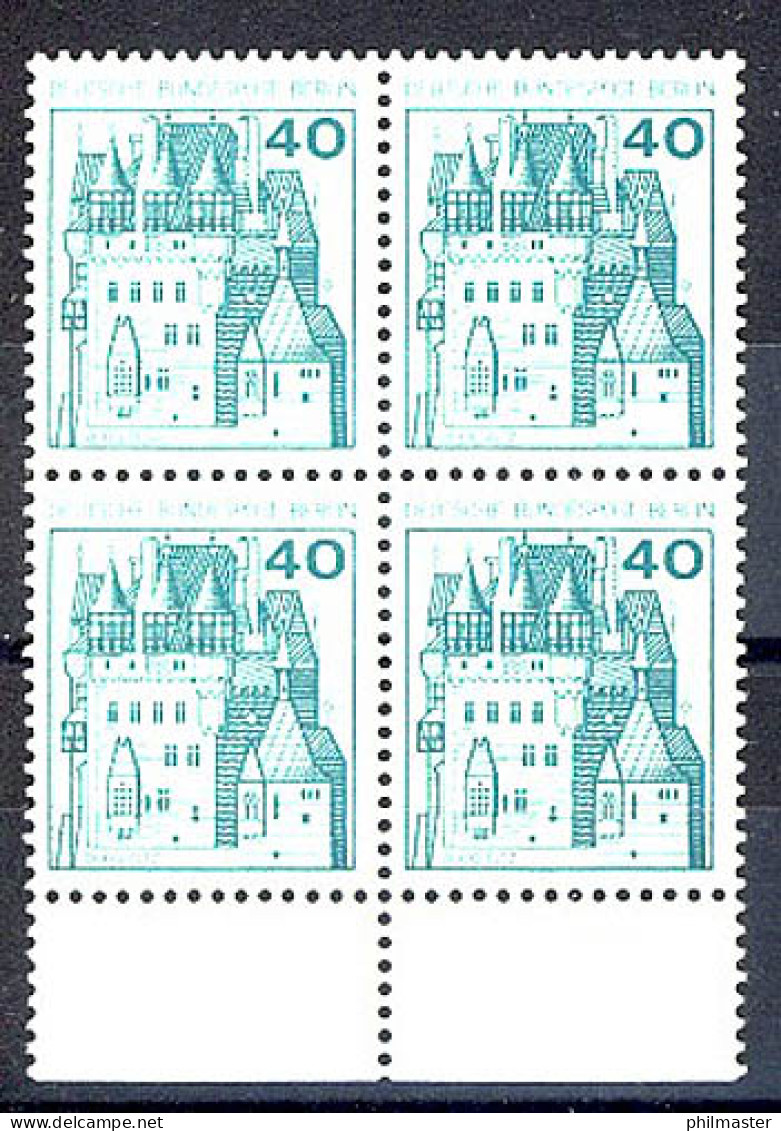 535 Burgen U.Schl. 40 Pf UR-Viererbl. ** Postfrisch - Unused Stamps