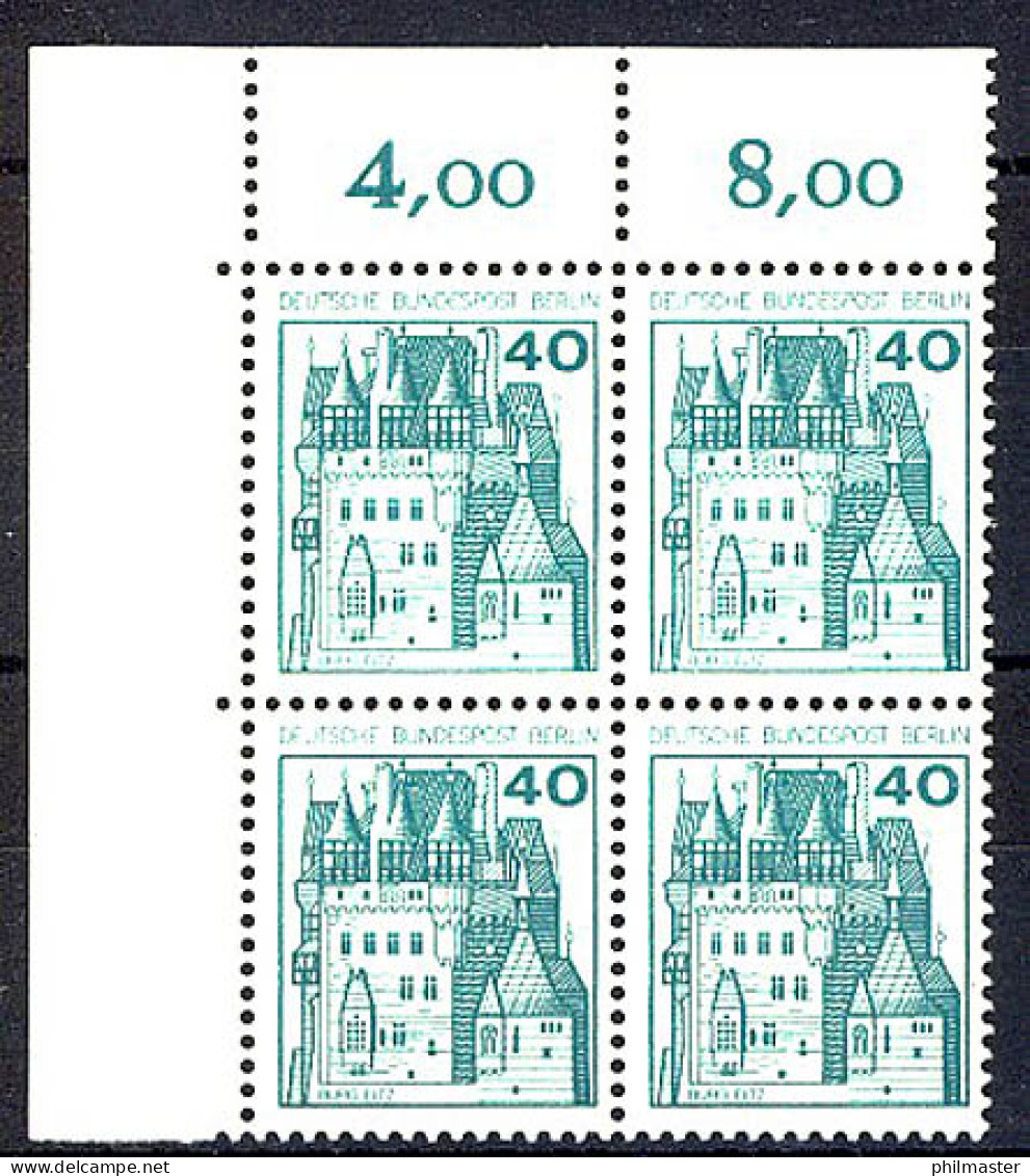 535 Burgen U.Schl. 40 Pf Eck-Vbl. Ol ** Postfrisch - Unused Stamps
