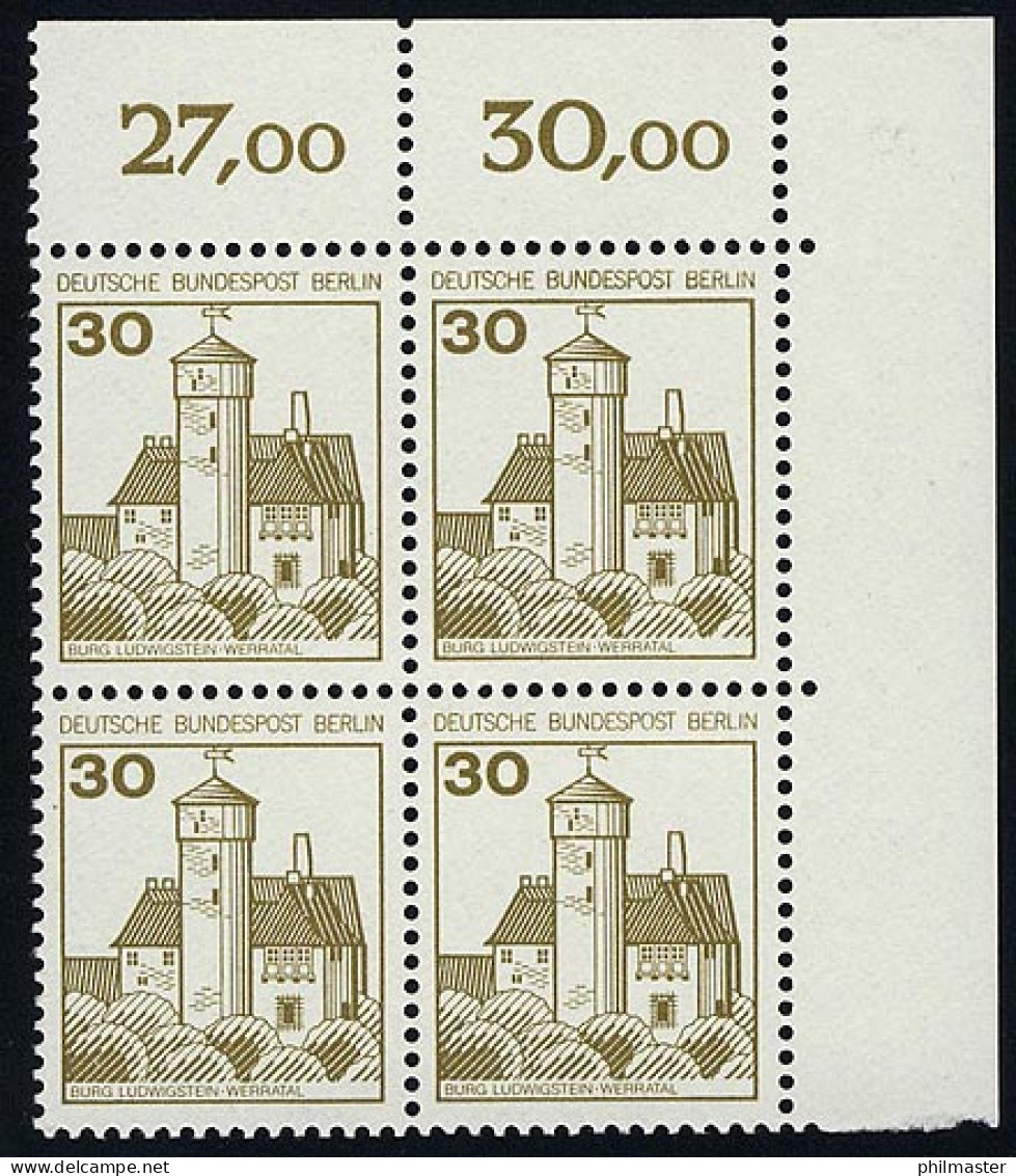 534 Burgen U.Schl. 30 Pf Eck-Vbl. Or ** Postfrisch - Unused Stamps