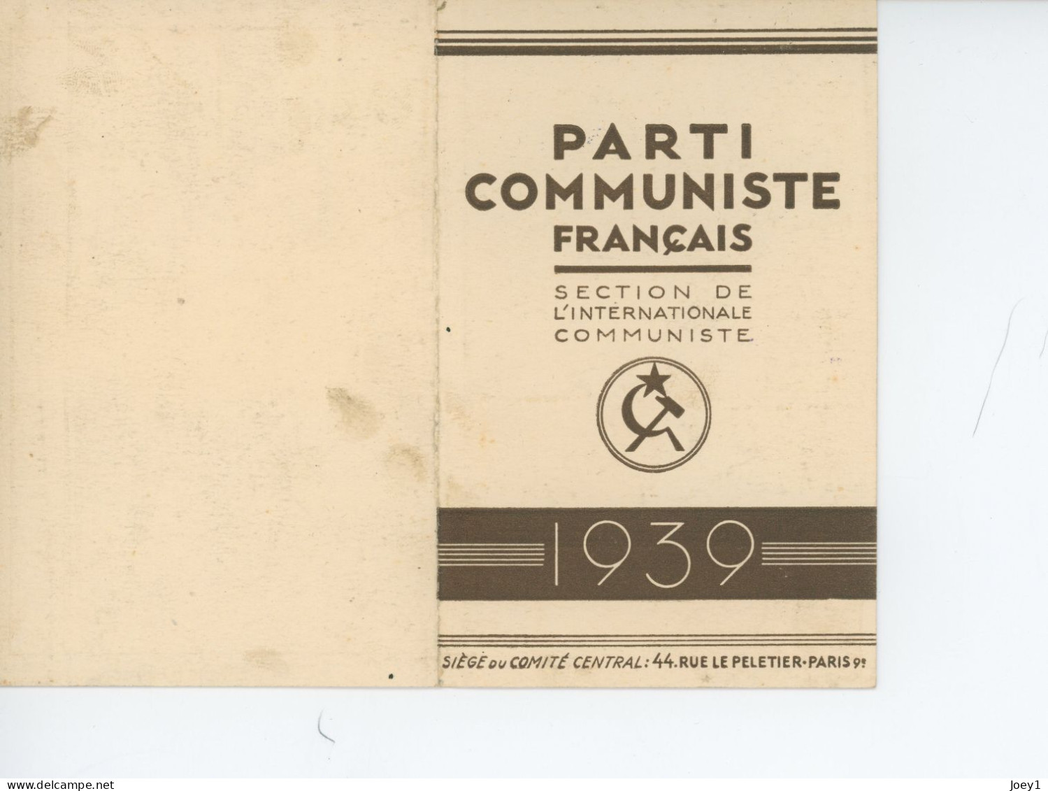 Carte D'adhésion Au Parti Communiste Français En 1939 - Lidmaatschapskaarten