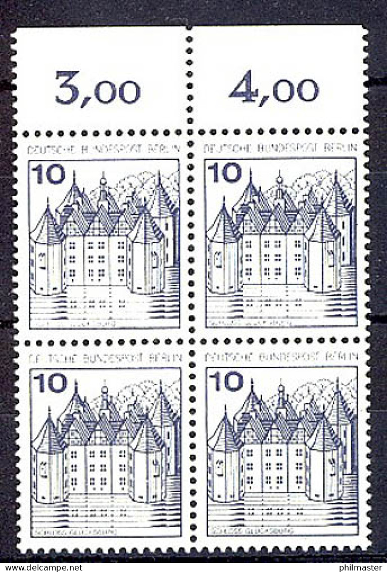 532 Burgen U.Schl. 10 Pf OR-Viererbl. ** Postfrisch - Unused Stamps