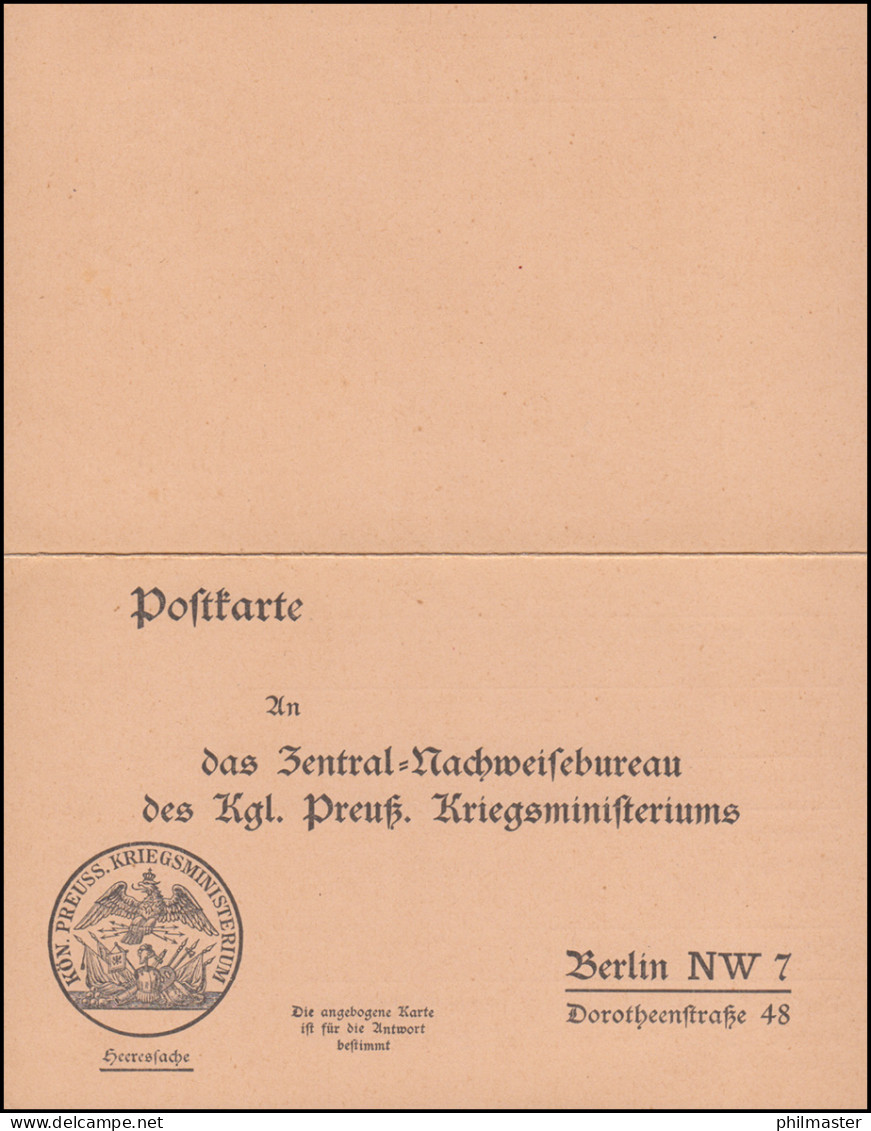 Heeressache Nachweisebüro Kgl. Preuß. Kriegsministerium Berlin NW 7, Ungebraucht - Other & Unclassified